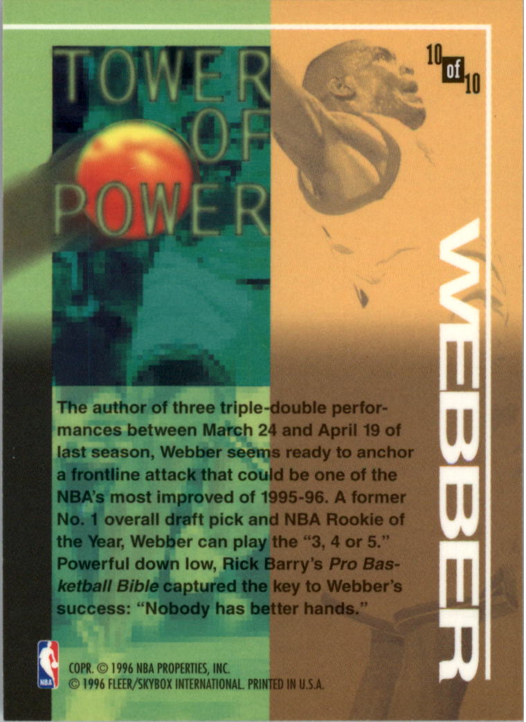 1995-96 Fleer Towers of Power #10 Chris Webber back image