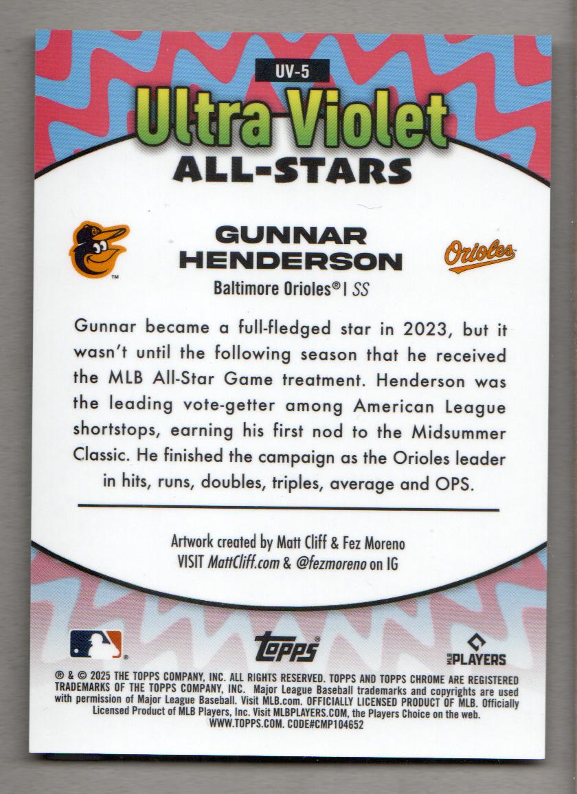 2025 Topps Chrome Ultra Violet All-Stars Gold Refractors #UV5 Gunnar Henderson back image