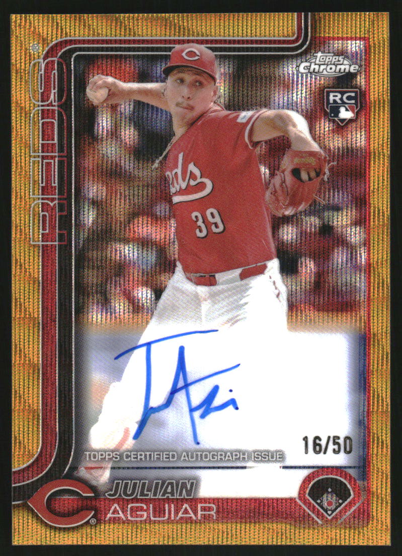 2025 Topps Chrome Rookie Autographs Gold Wave Refractors #RAJA Julian Aguiar Auto /50