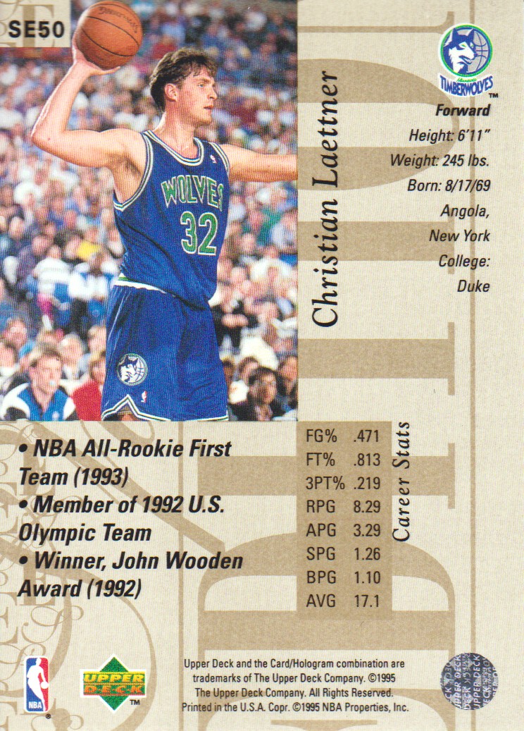 1995-96 Upper Deck Special Edition Gold #50 Christian Laettner back image