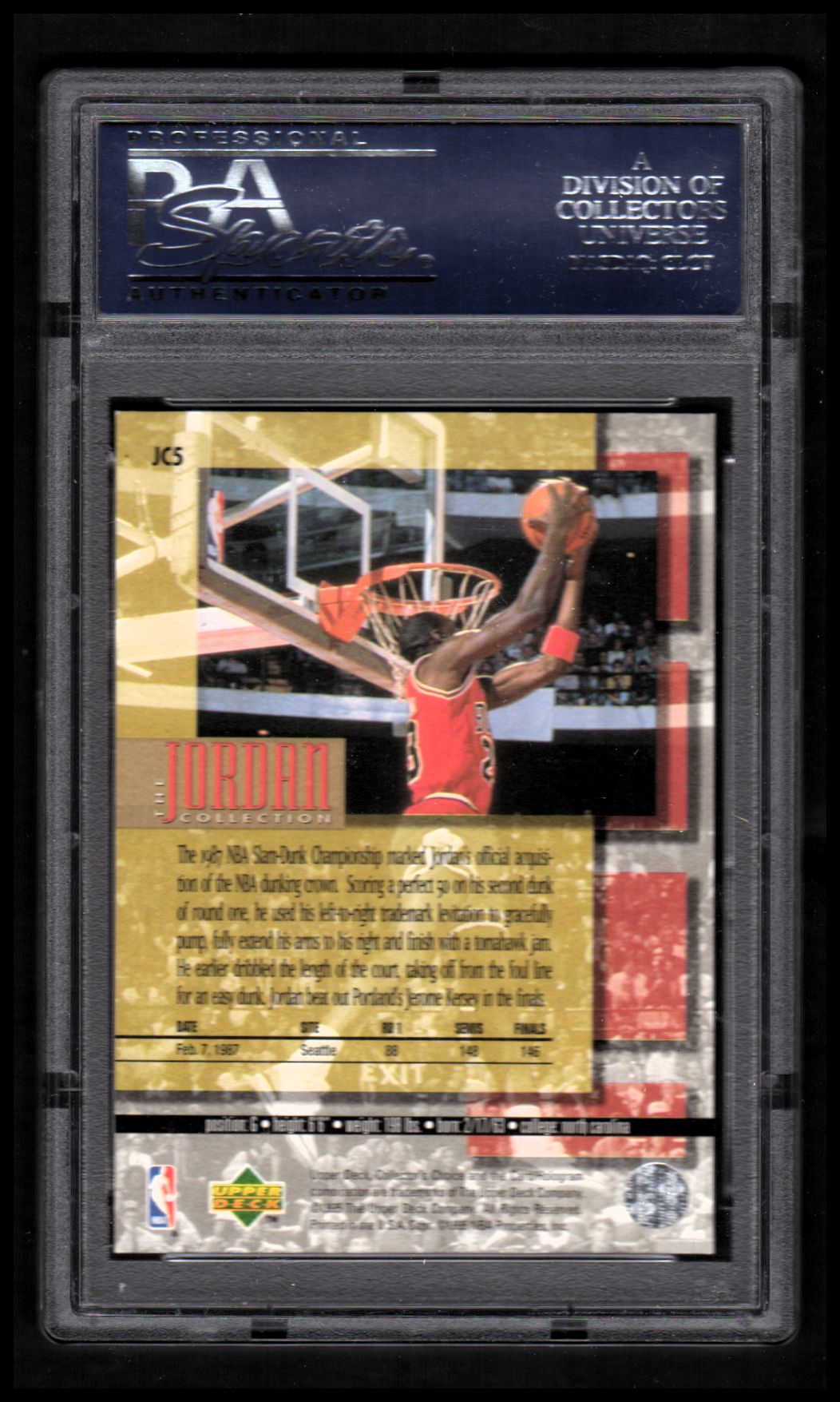 Michael Jordan 1995 Upper Deck 1987 Slam Dunk Champion Card #JC5 (PSA)