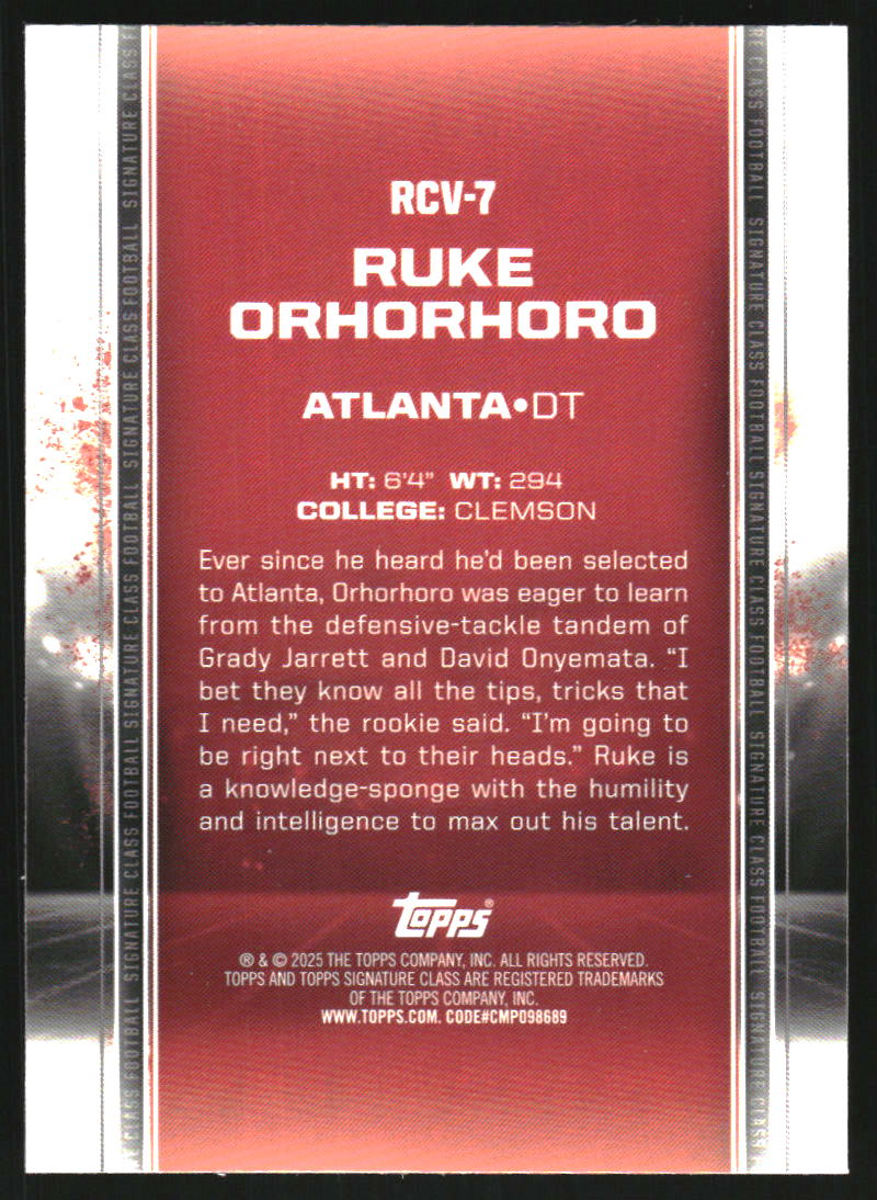2024 Topps Signature Class Rookies Chrome Indigo Refractors #RCV7 Ruke Orhorhoro