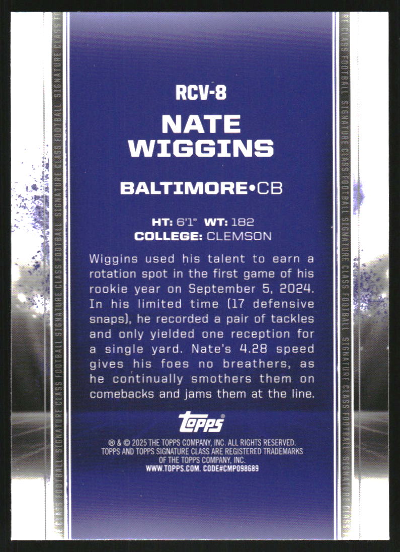 2024 Topps Signature Class Rookies Chrome Indigo Refractors #RCV8 Nate Wiggins