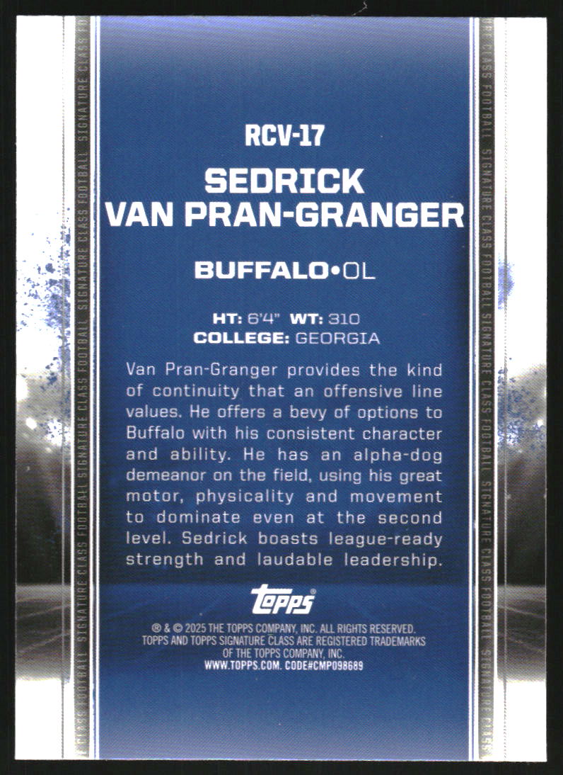 2024 Topps Signature Class Rookies Chrome Indigo Refractors #RCV17 Sedrick Van Pran-Granger