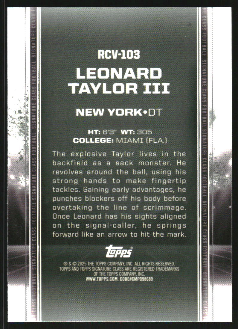 2024 Topps Signature Class Rookies Chrome Indigo Refractors #RCV103 Leonard Taylor III