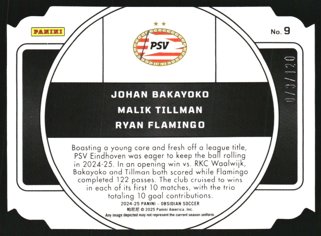 2024-25 Panini Obsidian Nucleus #9 Johan Bakayoko Malik Tillman Ryan Flamingo /120