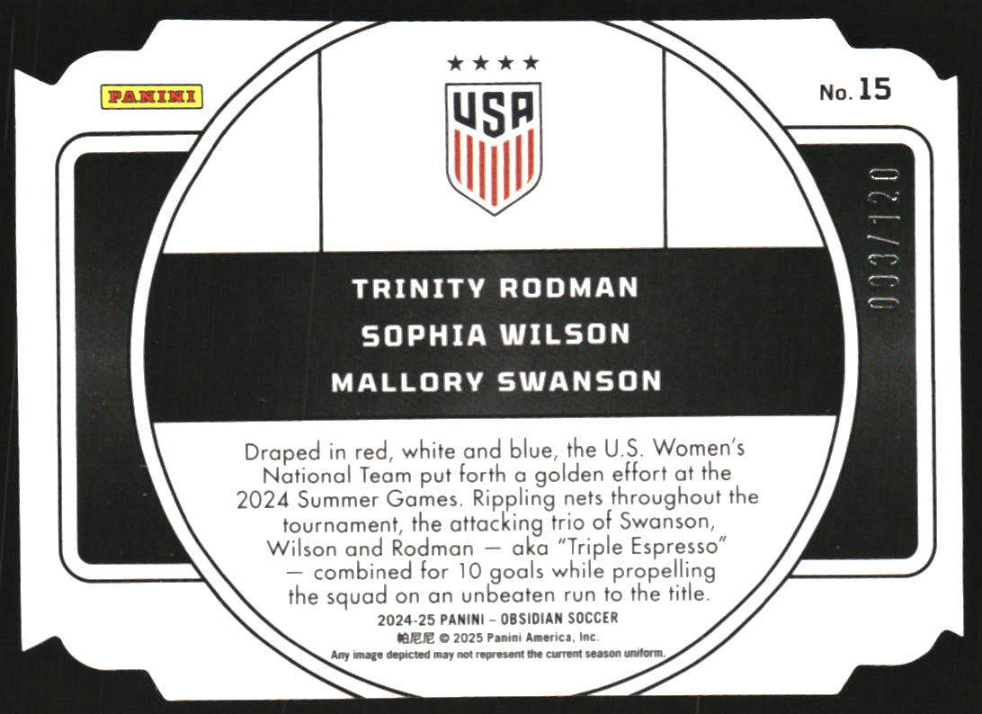 2024-25 Panini Obsidian Nucleus #15 Mallory Swanson Sophia Wilson Trinity Rodman /120
