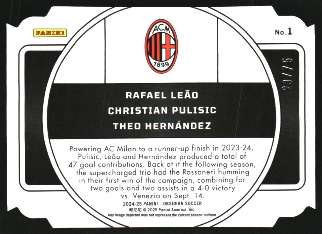 2024-25 Panini Obsidian Nucleus Electric Etch Orange #1 Theo Hernandez Rafael Leao Christian Pulisic /75