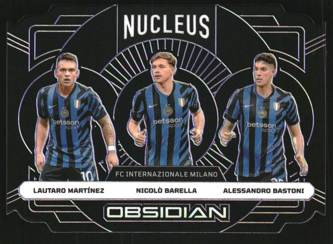 2024-25 Panini Obsidian Nucleus Electric Etch Purple #7 Alessandro Bastoni Nicolo Barella Lautaro Martinez /49