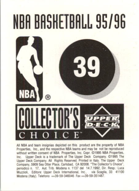 1995-96 Collector's Choice European Stickers #39 Clifford Robinson back image