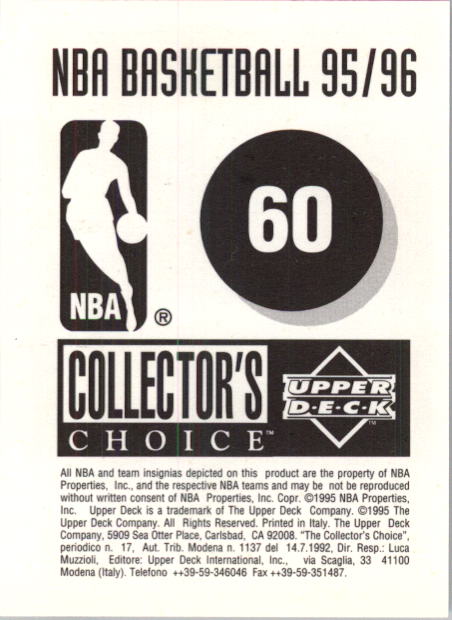 1995-96 Collector's Choice European Stickers #60 Tony Dumas back image