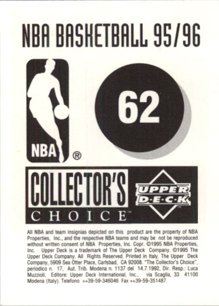 1995-96 Collector's Choice European Stickers #62 Doug Smith back image