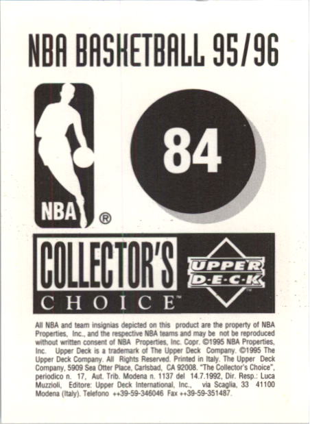 1995-96 Collector's Choice European Stickers #84 Isaiah Rider back image