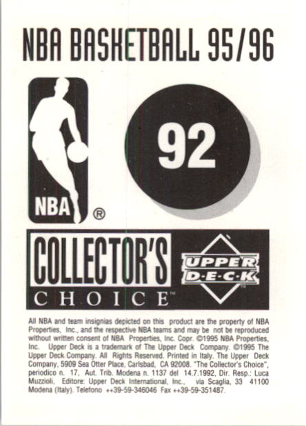 1995-96 Collector's Choice European Stickers #92 Chuck Person back image