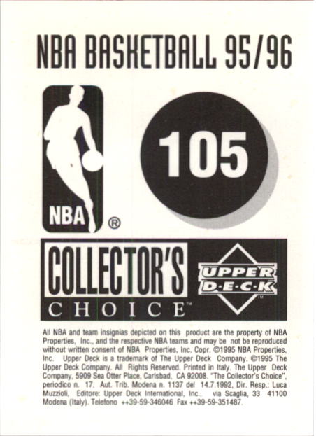 1995-96 Collector's Choice European Stickers #105 Craig Ehlo back image
