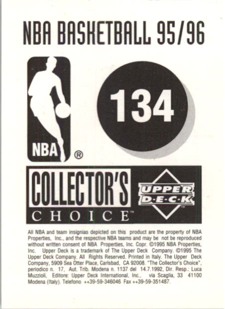 1995-96 Collector's Choice European Stickers #134 Detroit Pistons Logo back image