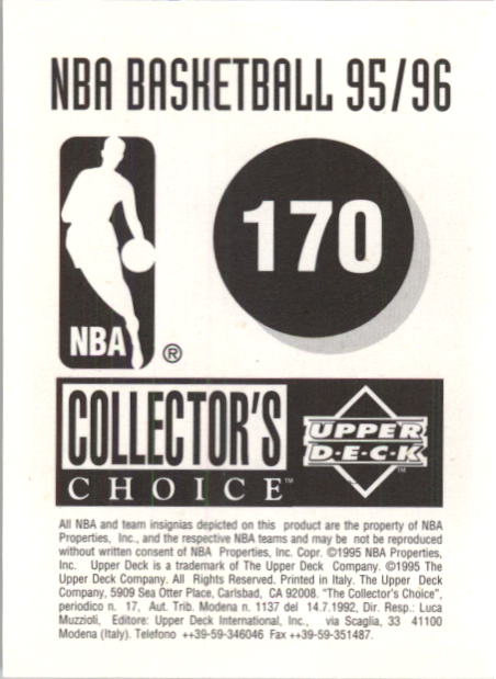 1995-96 Collector's Choice European Stickers #170 Kevin Willis back image