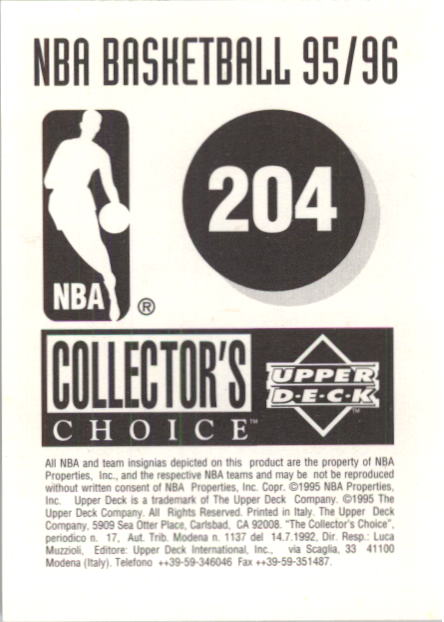 1995-96 Collector's Choice European Stickers #204 Scott Skiles back image