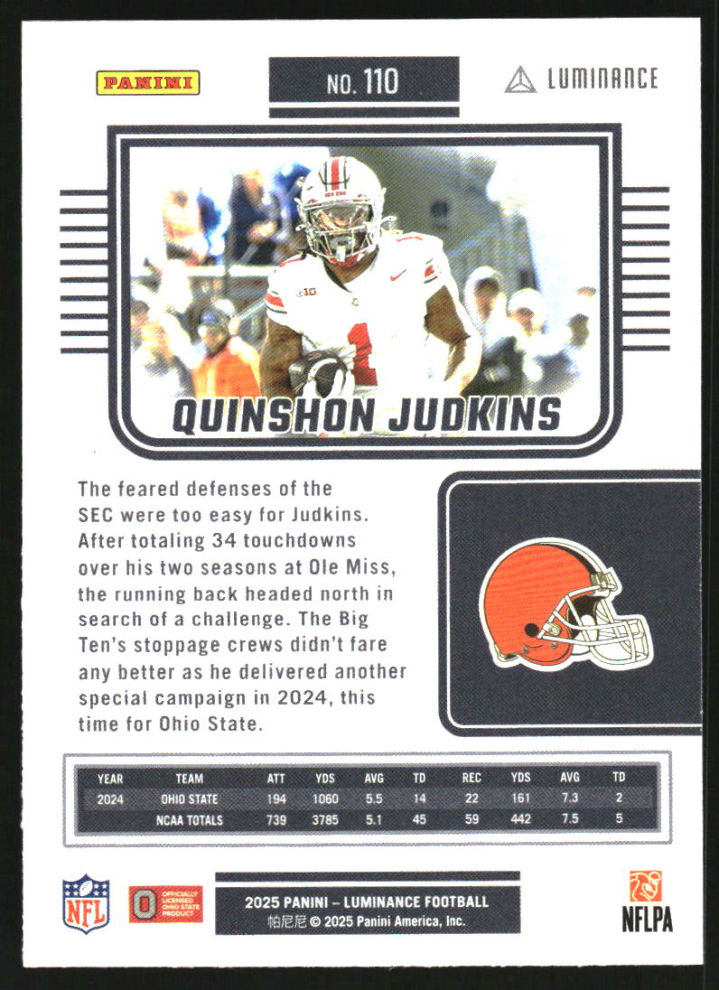 2025 Panini Luminance #110 Quinshon Judkins RC