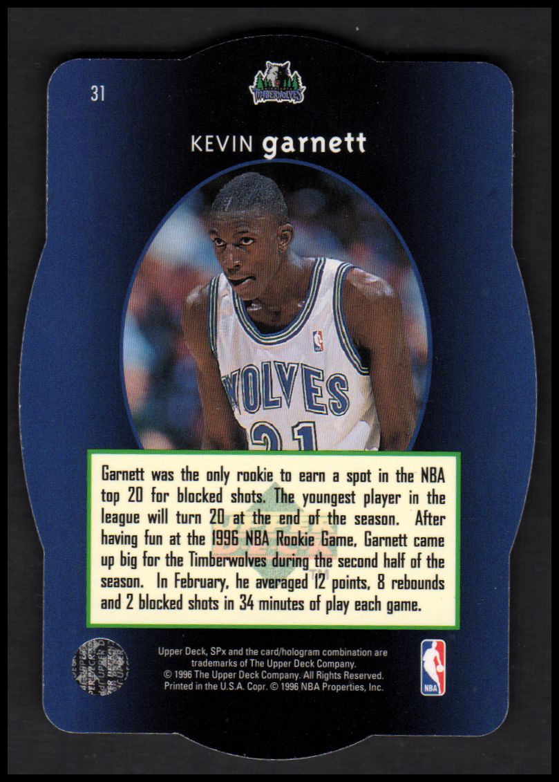 1996 SPx Gold #31 Kevin Garnett back image