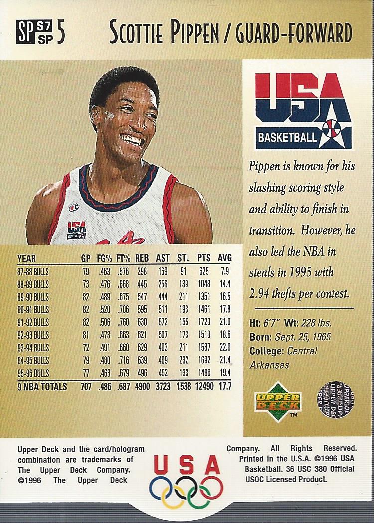 1996 Upper Deck USA SP Career Statistics S7 Scottie