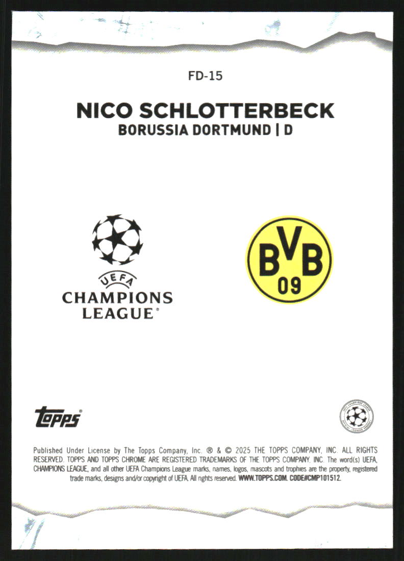 2024-25 Topps Chrome Sapphire UEFA Club Competitions Final Destination #FD15 Nico Schlotterbeck