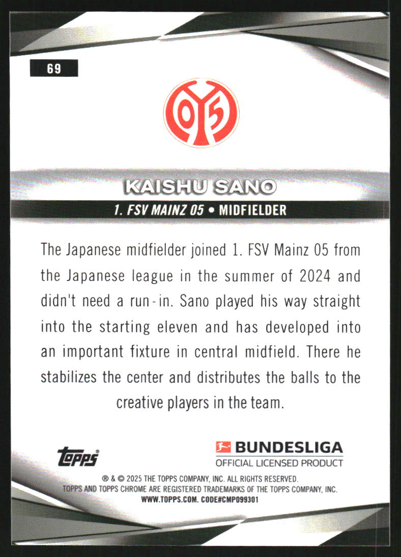2024-25 Topps Chrome Bundesliga Pink Refractors #69 Kaishu Sano /199
