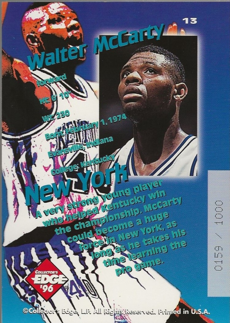 1996 Collector's Edge Key Kraze Gold #13 Walter McCarty back image