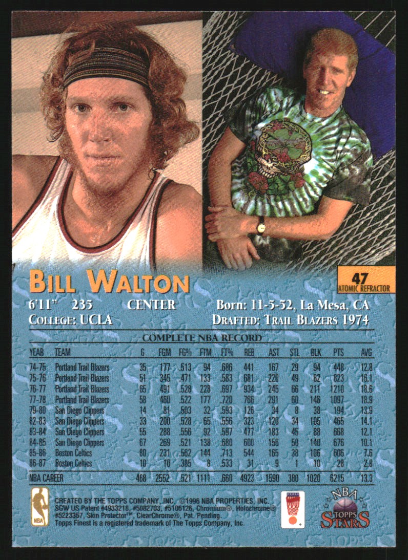 1996 Topps Stars Finest Atomic Refractors #47 Bill Walton back image