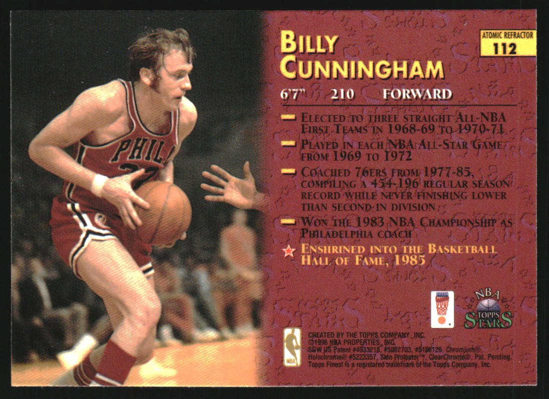 1996 Topps Stars Finest Atomic Refractors #112 Billy Cunningham back image