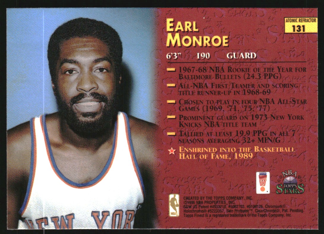1996 Topps Stars Finest Atomic Refractors #131 Earl Monroe back image