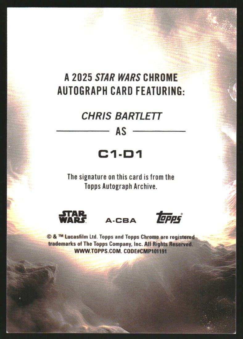 2025 Topps Chrome Star Wars Autographs Rebel Orange Refractors #ACBA Chris Bartlett