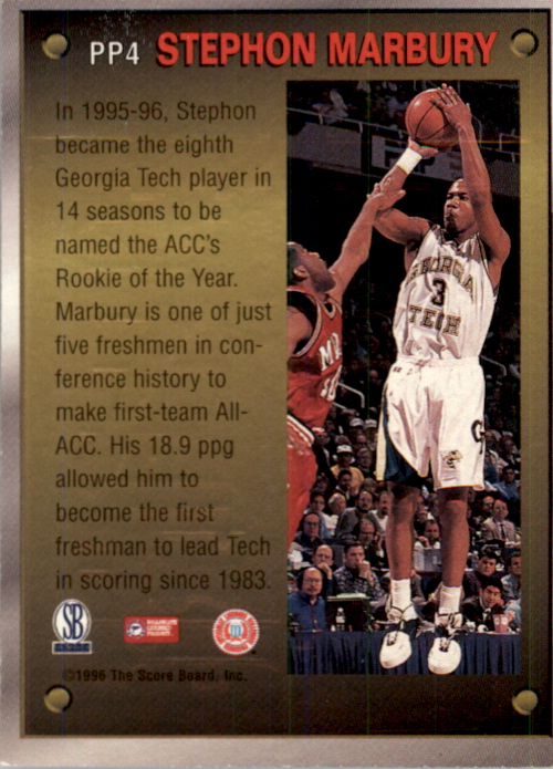 1996 Score Board Autographed BK Pure Performance Gold #PP4 Stephon Marbury back image