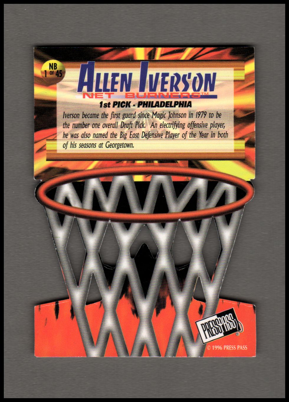 1996 Press Pass Net Burners #1 Allen Iverson back image