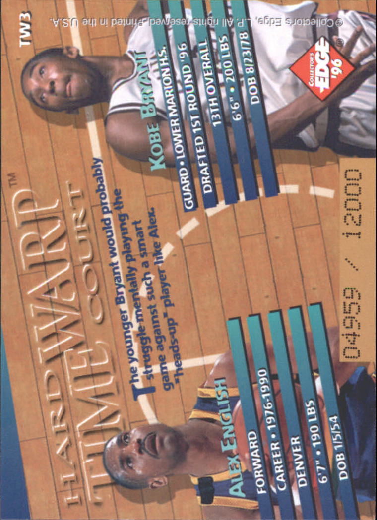 1996 Collector's Edge Time Warp #3 Kobe Bryant/Alex English back image
