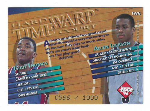1996 Collector's Edge Time Warp Gold #6 Allen Iverson/Isiah Thomas back image