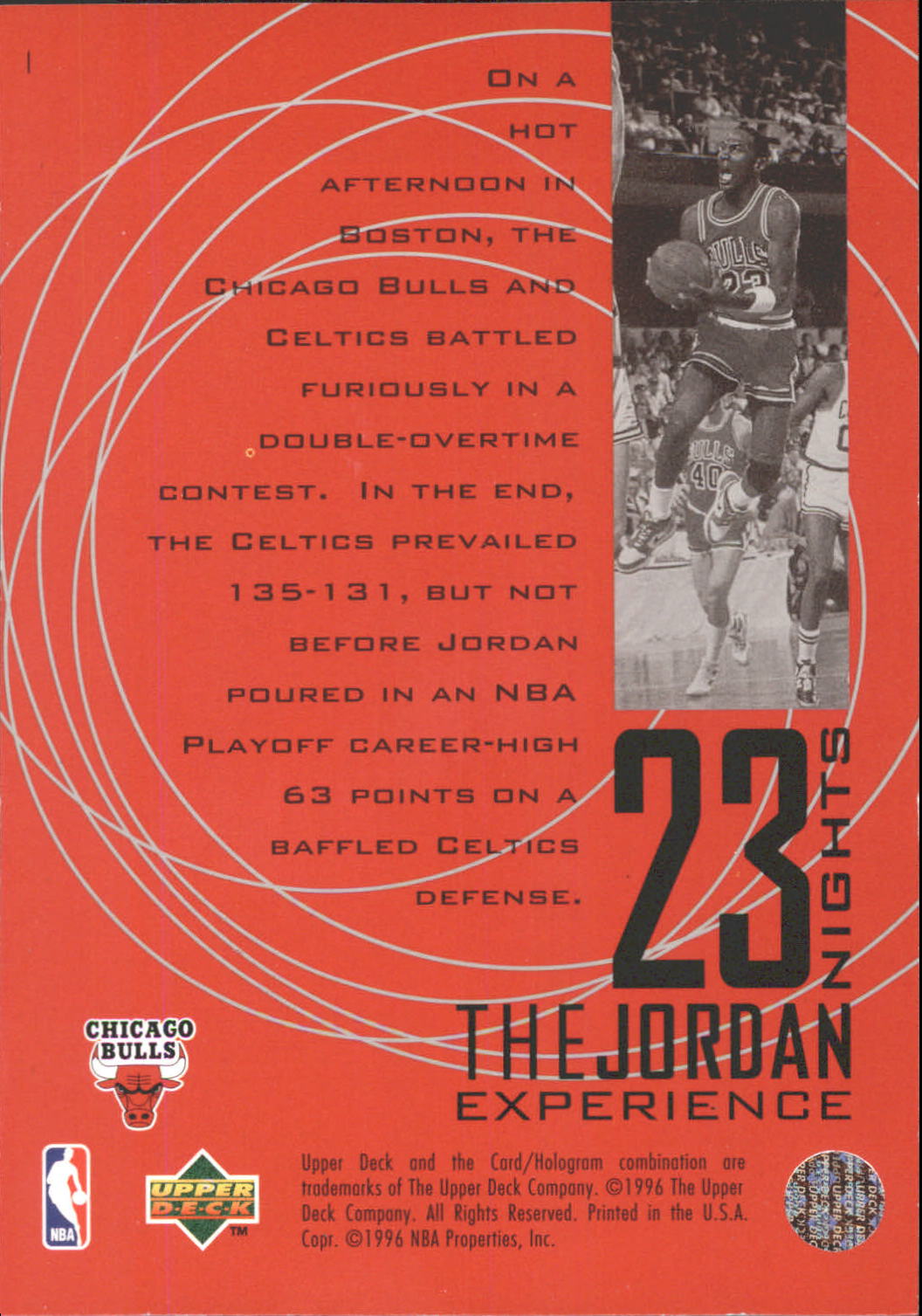1996 Upper Deck 23 Nights Jordan Experience #1 Michael Jordan/Game