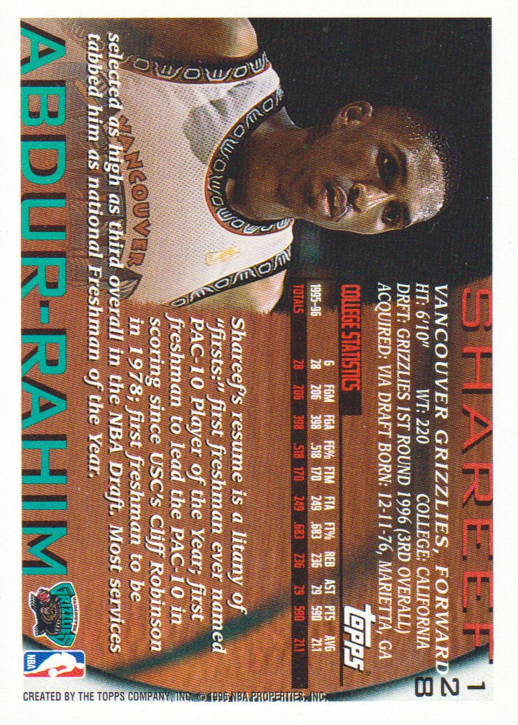 1996-97 Topps NBA at 50 #128 Shareef Abdur-Rahim back image