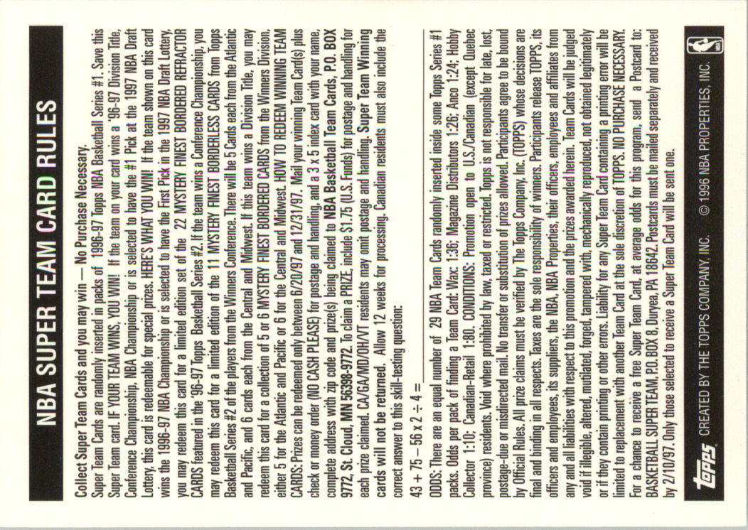 1996-97 Topps Super Teams Basketball Card Pick (Base) - Picture 11 of 55