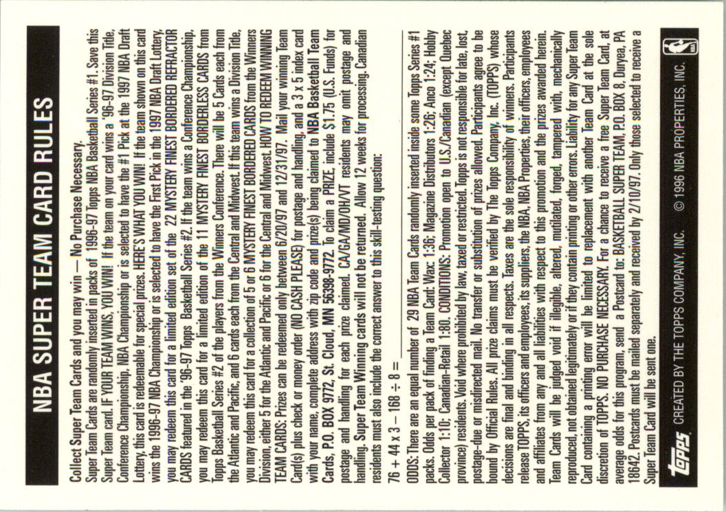 1996-97 Topps Super Teams Basketball Card Pick (Base) - Picture 15 of 55