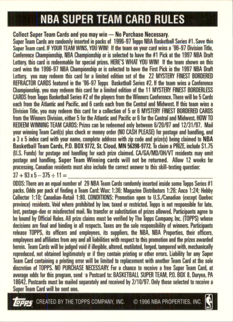 1996-97 Topps Super Teams Basketball Card Pick (Base) - Picture 19 of 55