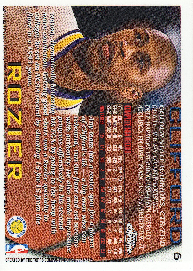 1996-97 Topps Chrome #6 Clifford Rozier back image