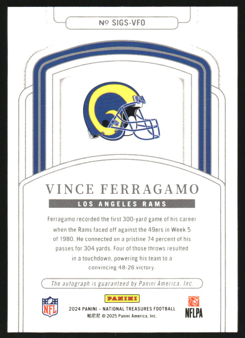 2024 Panini National Treasures Signatures Gold #90 Vince Ferragamo Auto /49