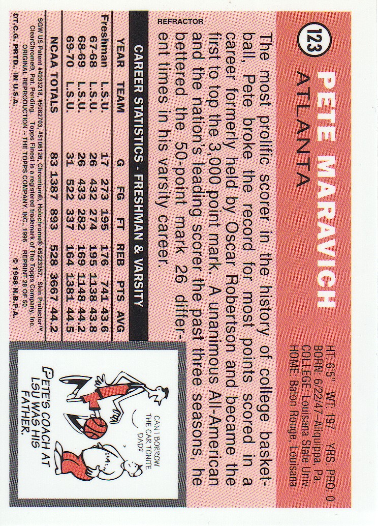 1996-97 Stadium Club Finest Reprints Refractors #28 Pete Maravich back image