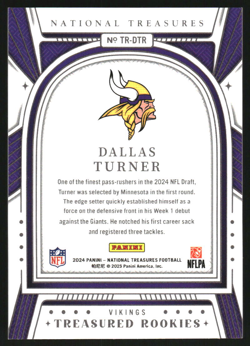2024 Panini National Treasures Treasured Rookies #39 Dallas Turner /99