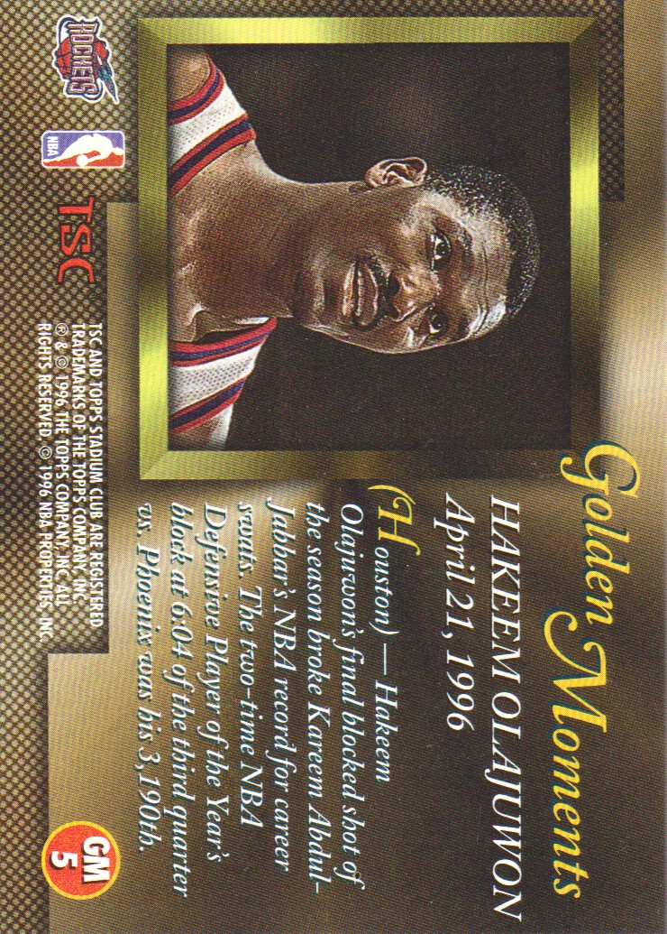 1996-97 Stadium Club Golden Moments #GM5 Hakeem Olajuwon back image