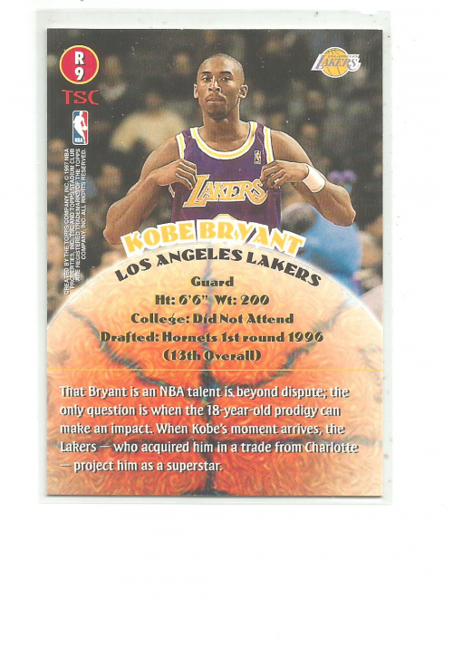 1996-97 Stadium Club Rookies 2 #R9 Kobe Bryant back image