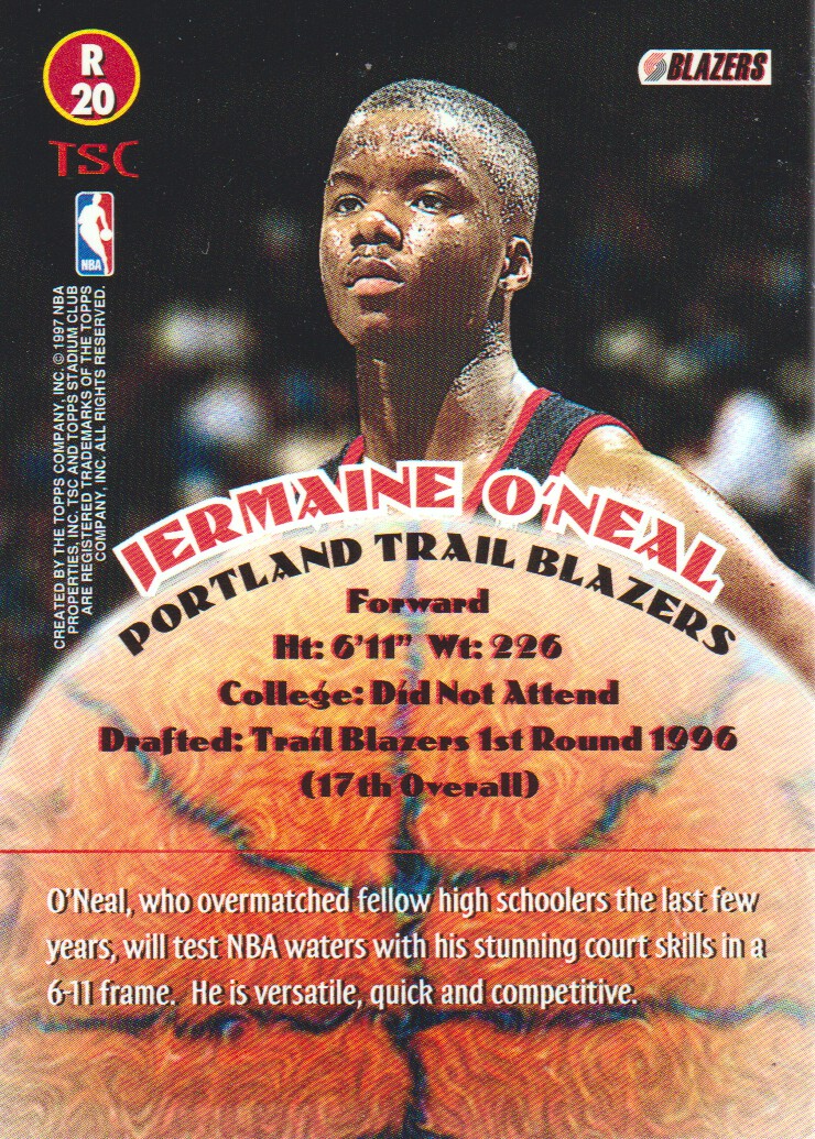 1996-97 Stadium Club Rookies 2 #R20 Jermaine O'Neal back image