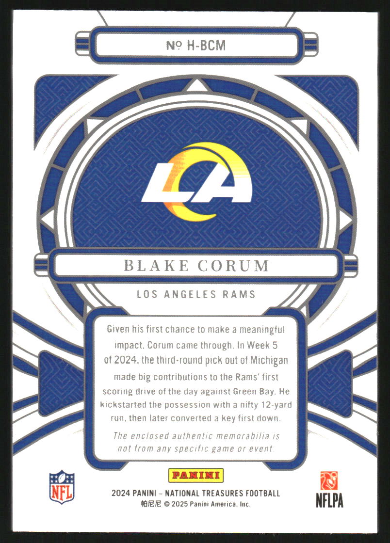 2024 Panini National Treasures Heirlooms #16 Blake Corum Jersey /49