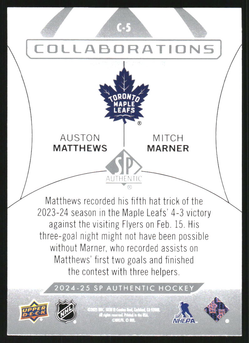 2024-25 SP Authentic Collaborations #C5 Auston Matthews Mitch Marner